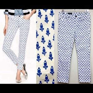 J.Crew Toothpick Jeans White Blue Flowers